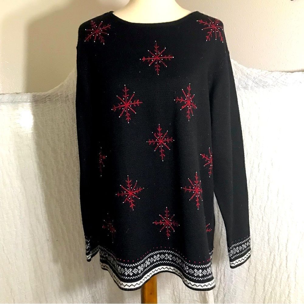 August Max Snowflakes Embroidered Sweater Top Woman Size 1X